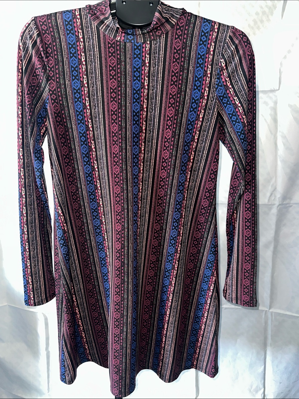 BCBGeneration Long-Sleeve A-Line Dress in Pink and Blue Stripe Pattern